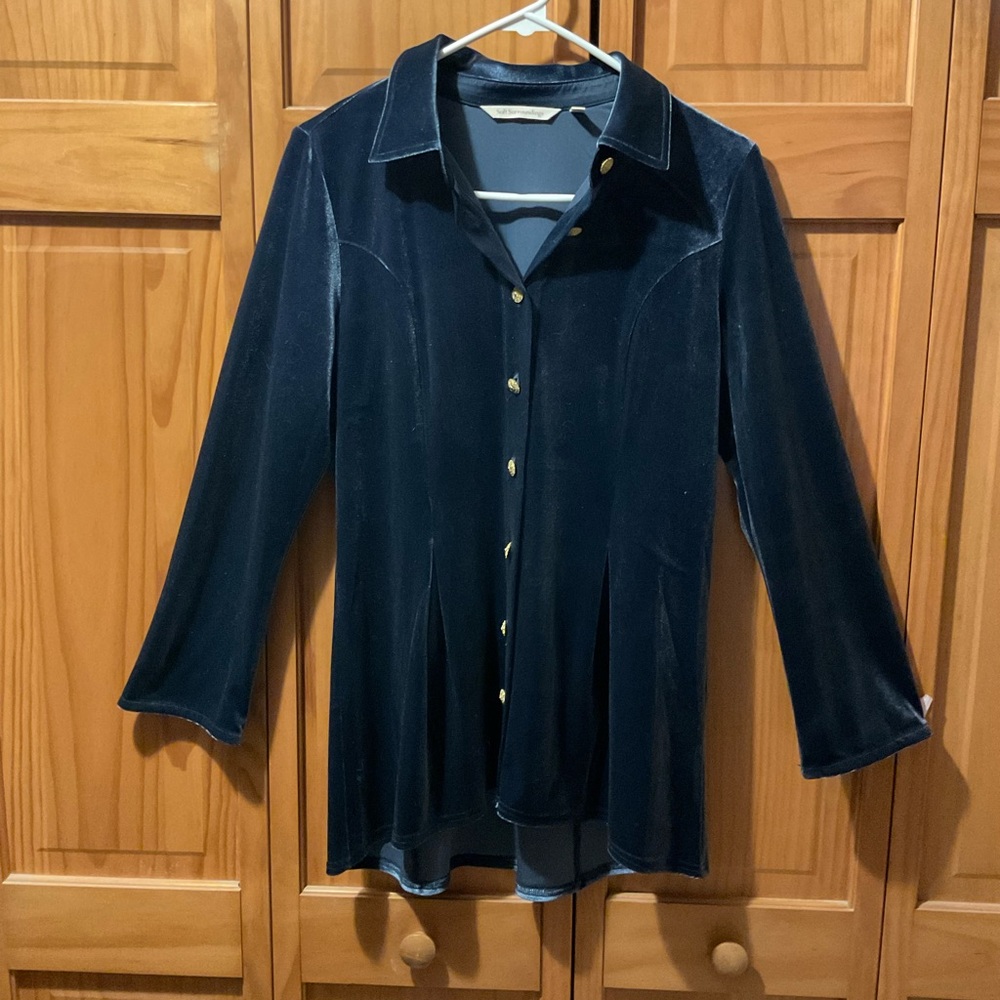 Soft Surroundings Midnight Blue Velvet Button-Down Shirt
